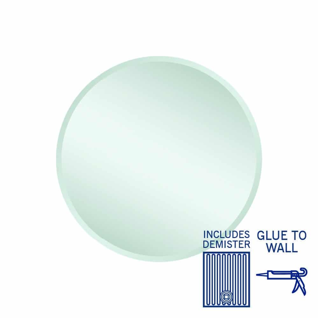 Thermogroup Kent 18mm Bevel Round Mirror 600mmØ - Glue-to-Wall and Demister