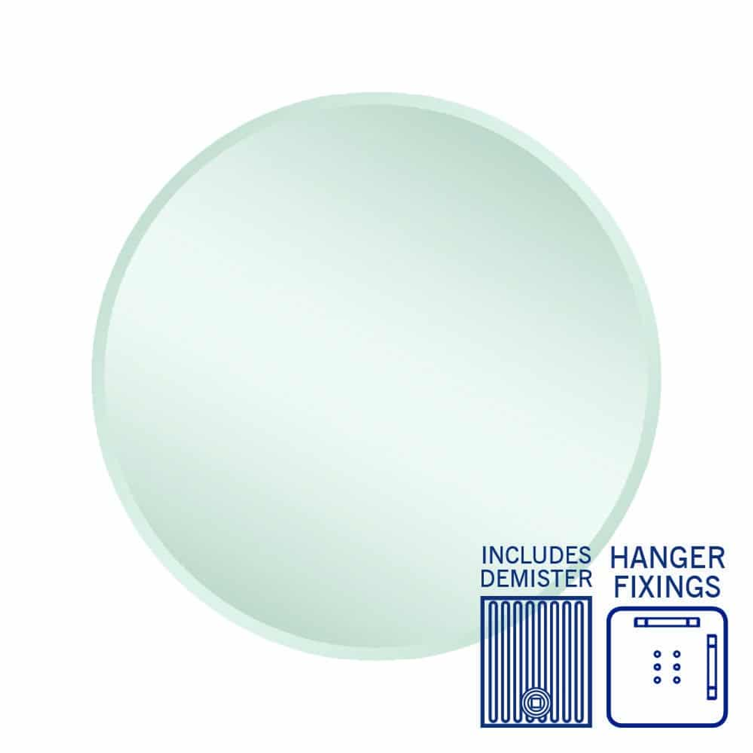 Thermogroup Kent 18mm Bevel Round Mirror 700mmØ - With Hangers and Demister