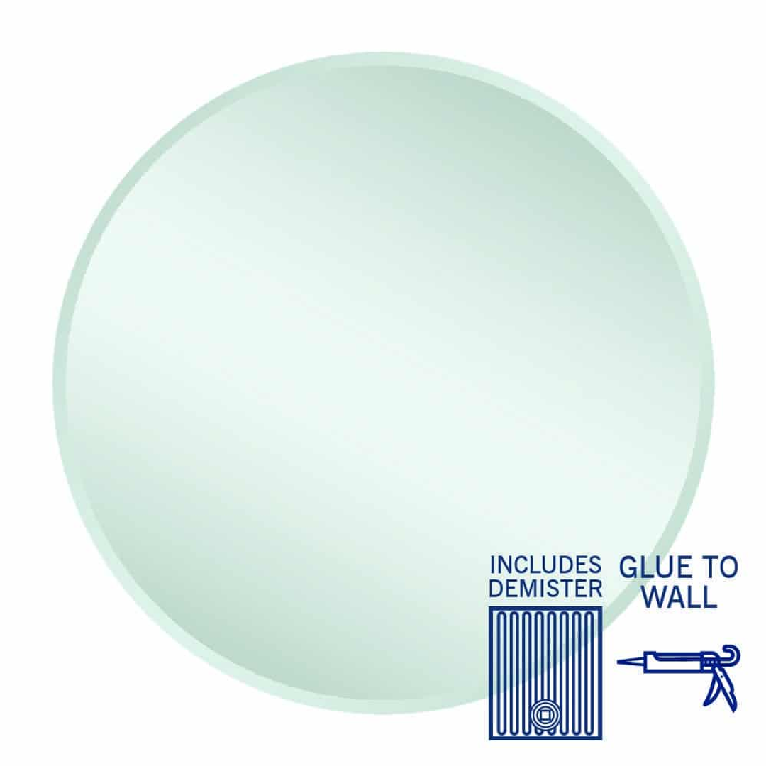 Thermogroup Kent 18mm Bevel Round Mirror 800mmØ - Glue to Wall and Demister