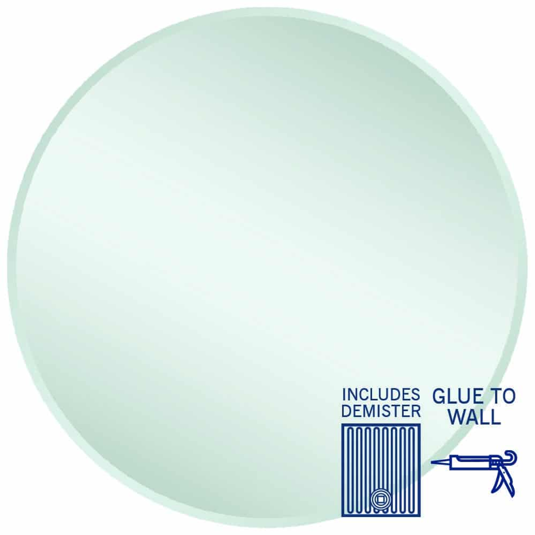 Thermogroup Kent 18mm Bevel Round Mirror 900mmØ - Glue-to-Wall and Demister