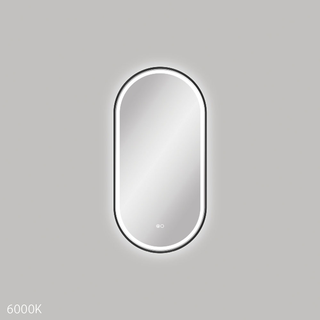 Fienza Empire Led Framed Pill Shaped Mirror C/W Dim Sensor & Demister 450X900 - Matte Black