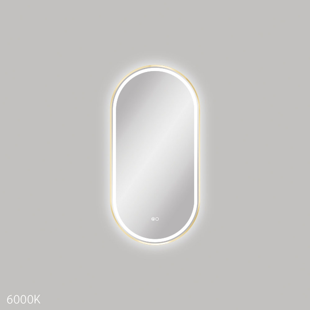 Fienza Empire Led Framed Pill Shaped Mirror C/W Dim Sensor & Demister 450X900 - Urban Brass