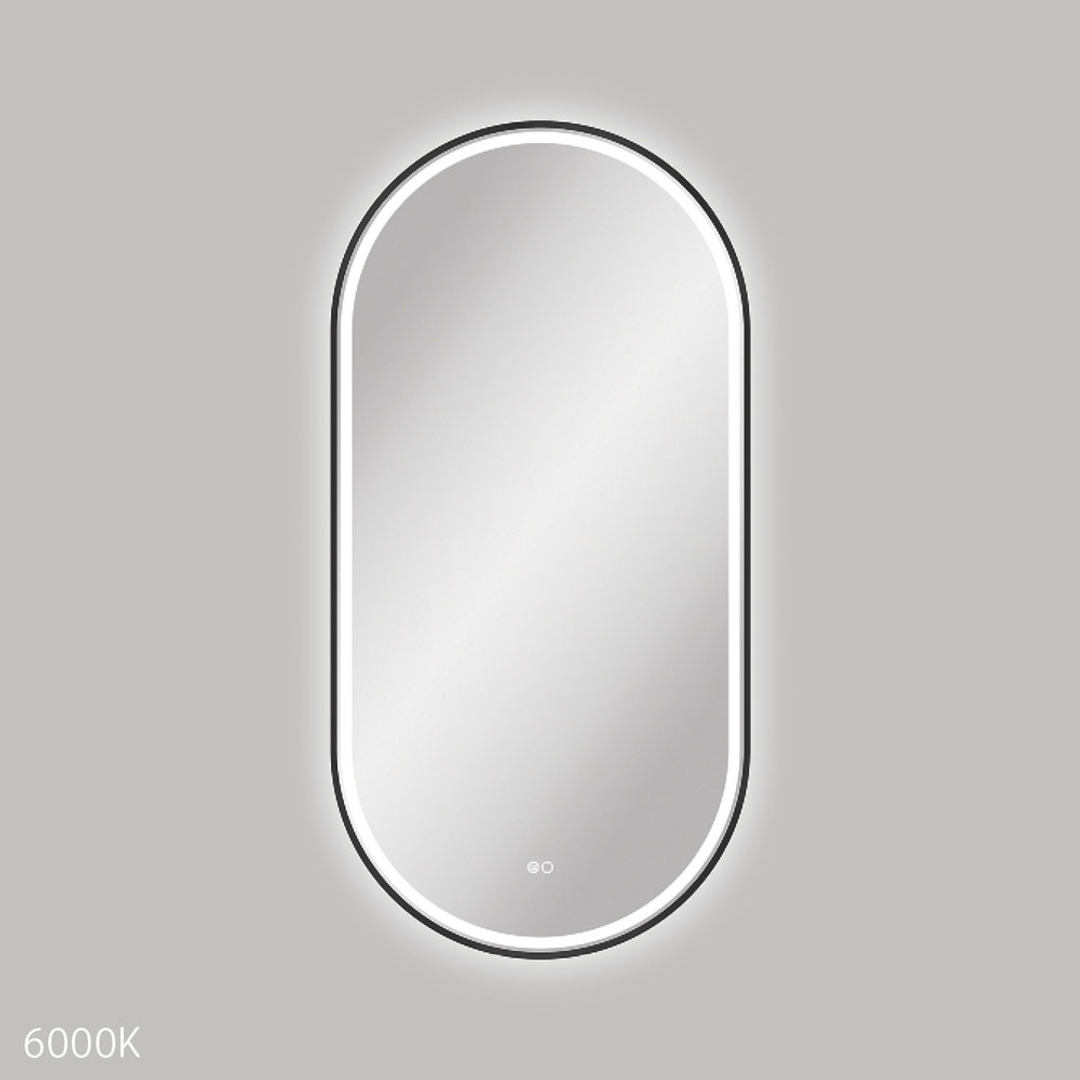 Fienza Empire Led Framed Pill Shaped Mirror C/W Dim Sensor & Demister 600X1200 - Matte Black
