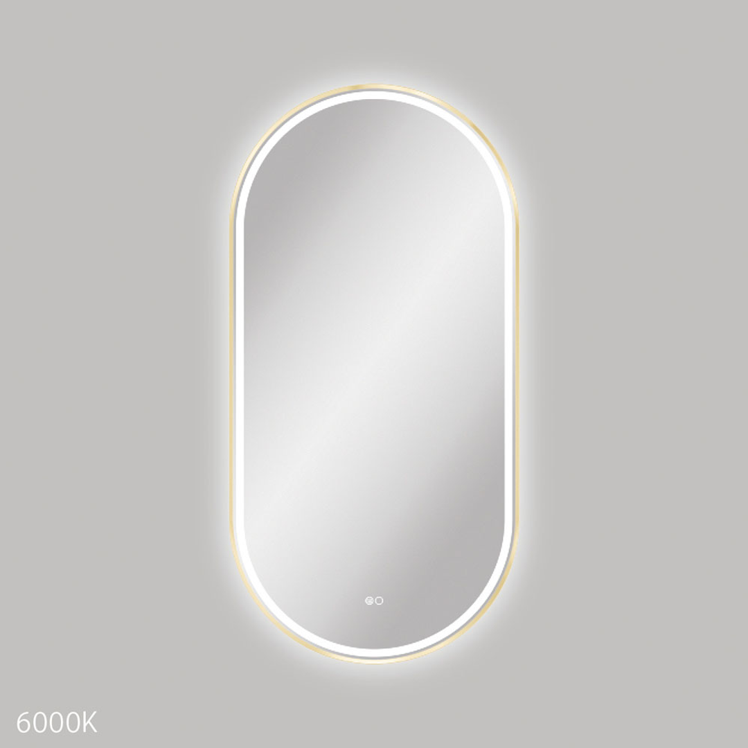Fienza Empire Led Framed Pill Shaped Mirror C/W Dim Sensor & Demister 600X1200 - Urban Brass
