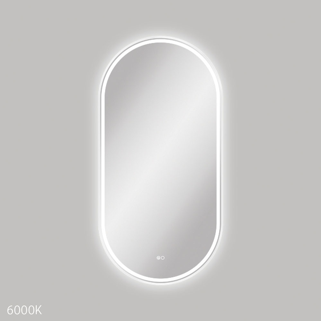 Fienza Empire Led Framed Pill Shaped Mirror C/W Dim Sensor & Demister 600X1200 - Matte White