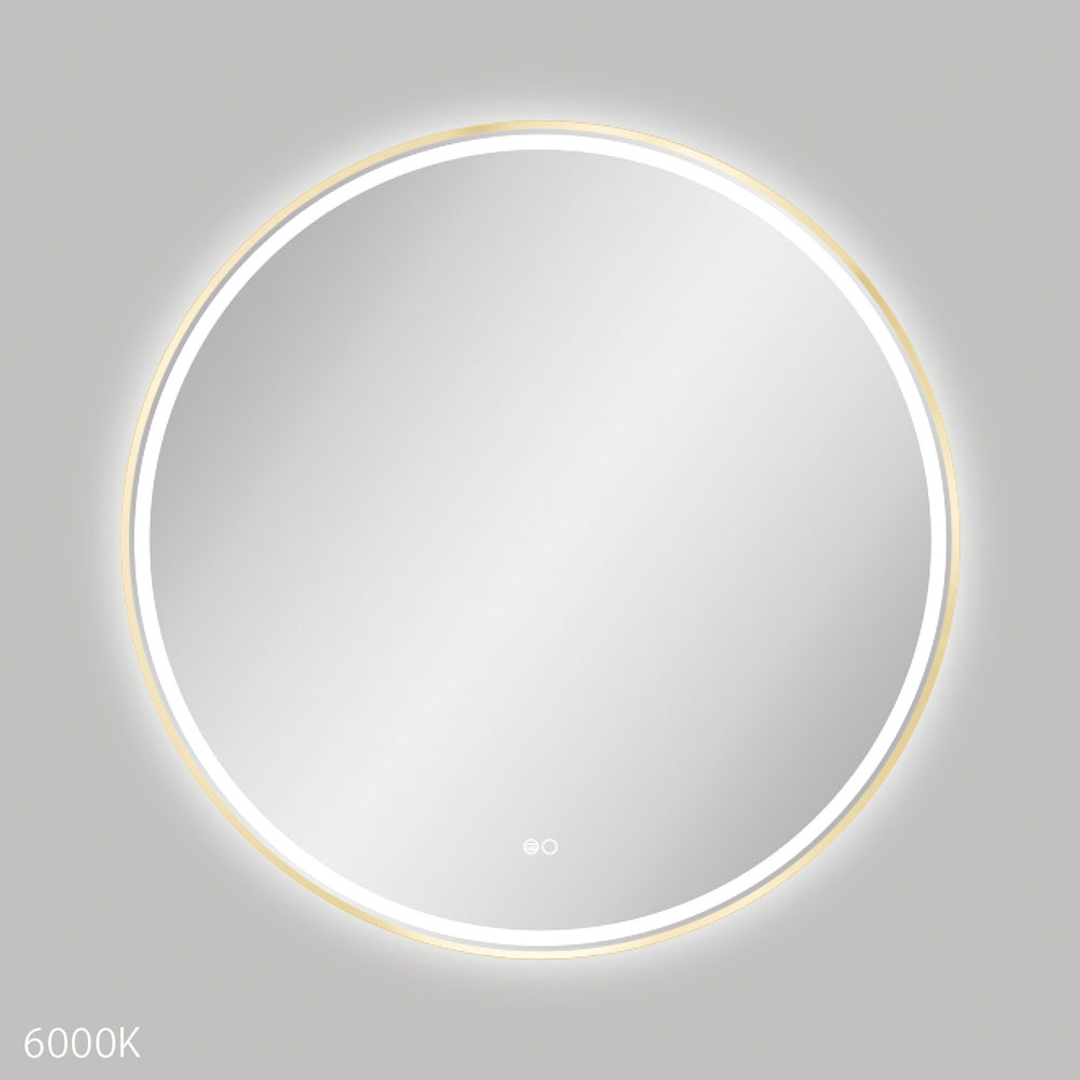 Fienza Reba Led Framed Round Mirror W/ Dimming Sensor & Demister Urban Brass -  900Mm Diameter