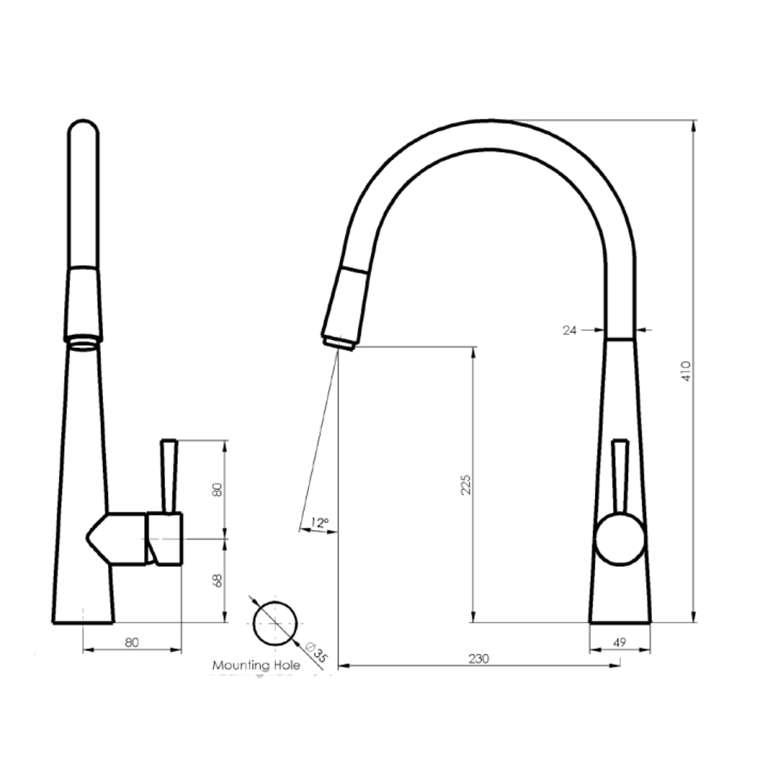 Galiano Pull Down Sink Greens Mixer - Matt Black