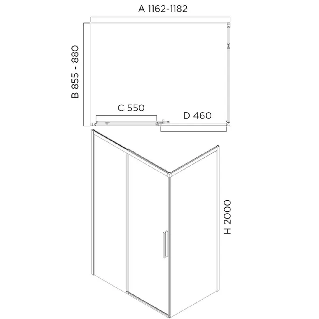 Urban Slider Oceano Shower Front Panel 1200 x 2000 - Matte Black bracket