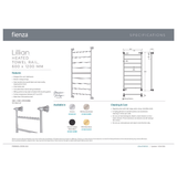 Fienza Lillian Heated Towel Rail 9 Bars 600 X 1208 X 95mm - Brushed Nickel