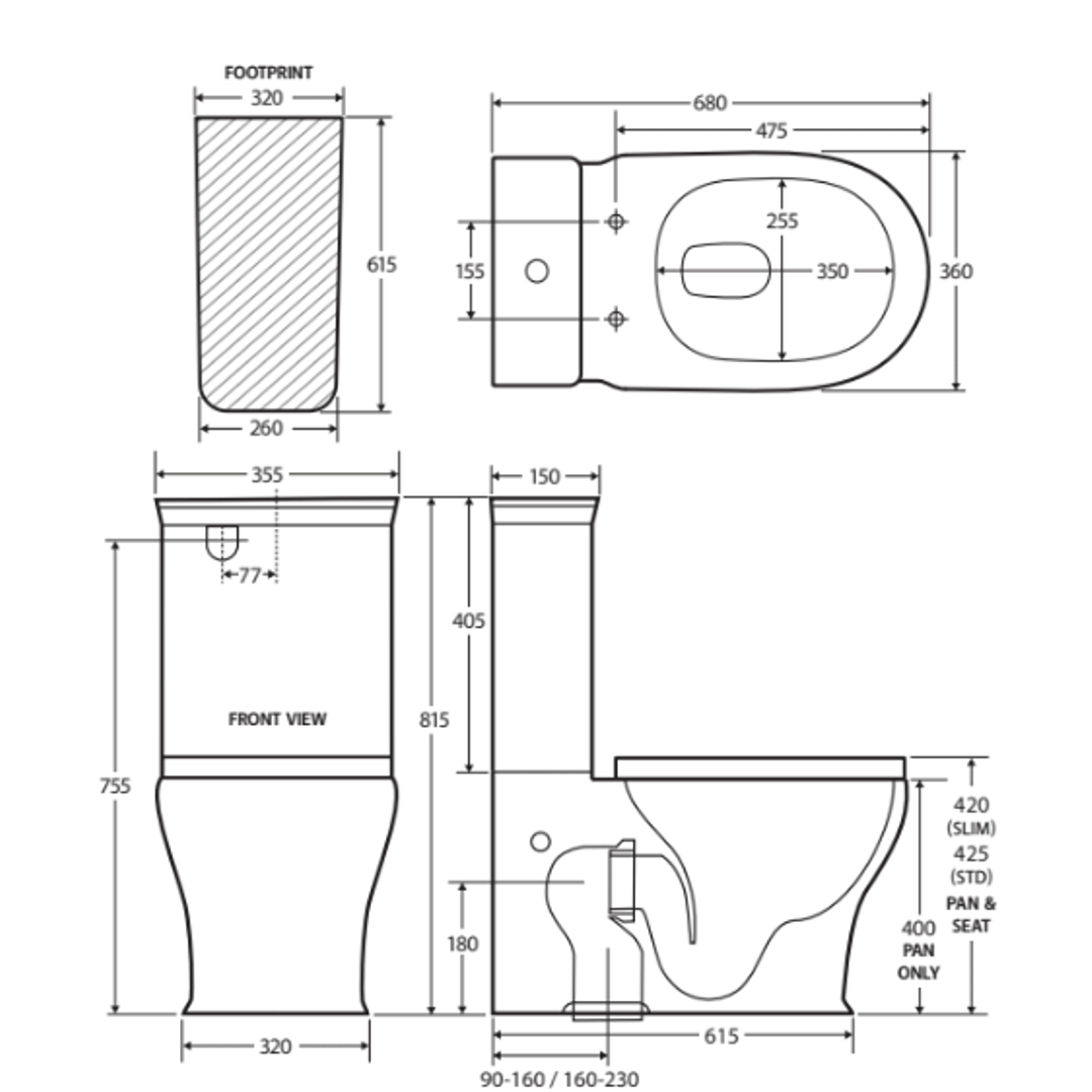 Fienza Lillian Tornado Btw Suite S Trap 160-230 Gloss White - Slim Seat
