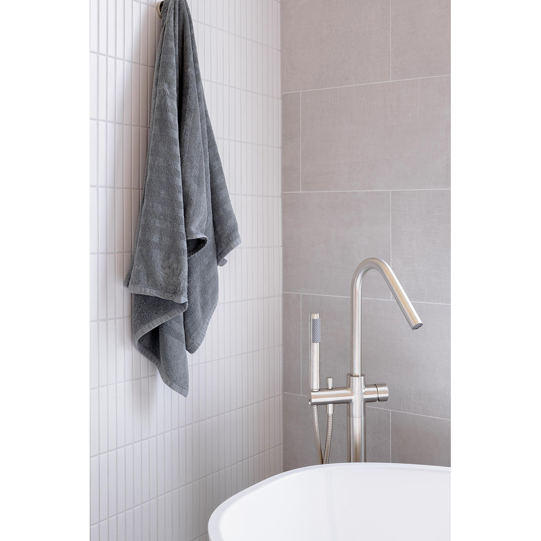 Meir Round Pinless Freestanding Bath Spout And Hand Shower - Brushed Nickel
