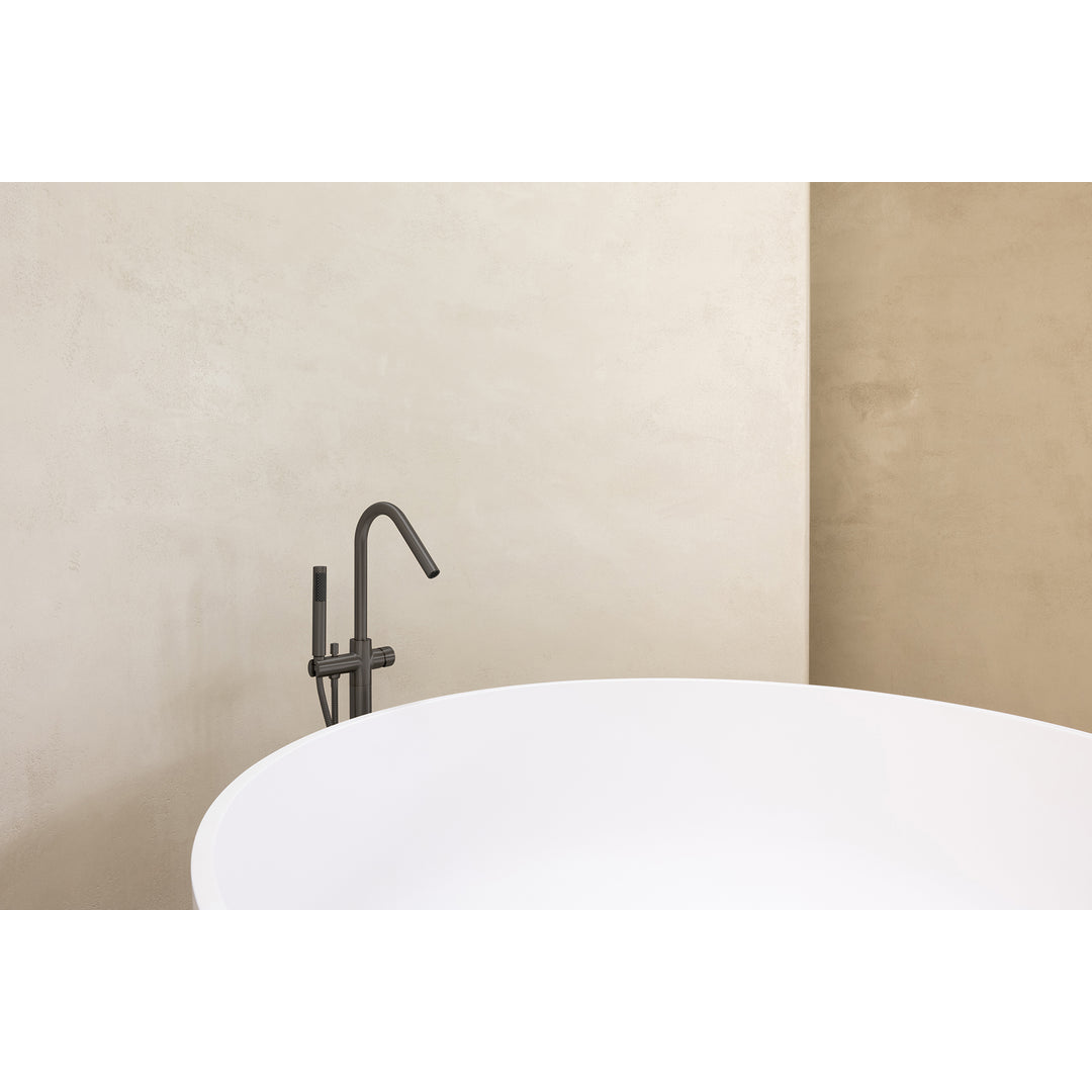 Meir Round Pinless Freestanding Bath Spout And Hand Shower - Shadow