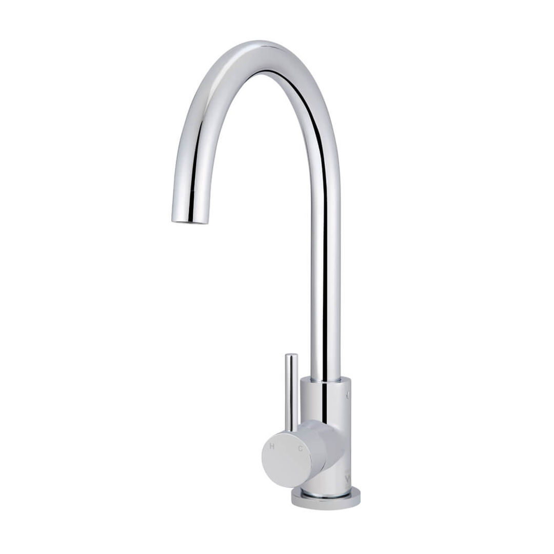Meir Round Gooseneck Kitchen Mixer Tap - Polished Chrome