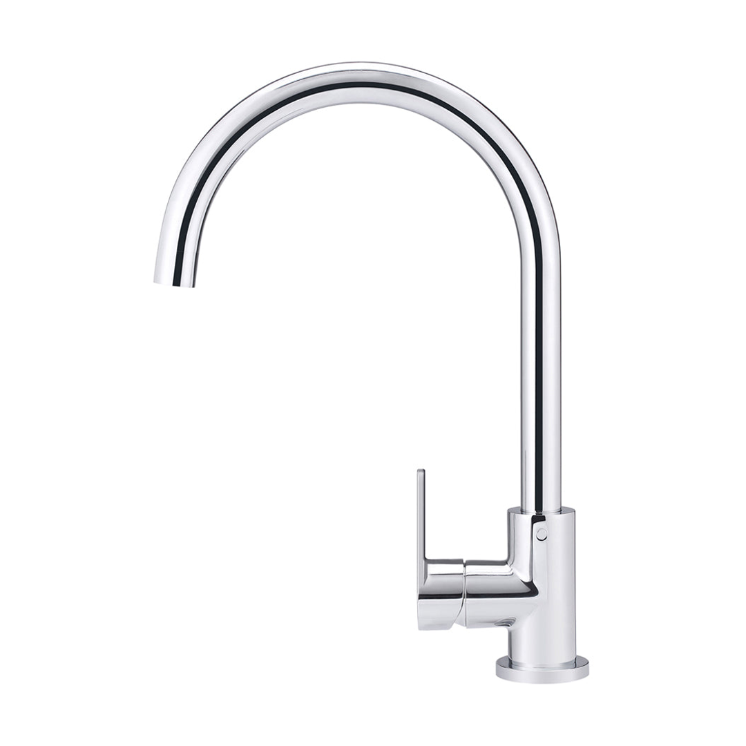 Meir Round Paddle Gooseneck Kitchen Mixer Tap - Polished Chrome