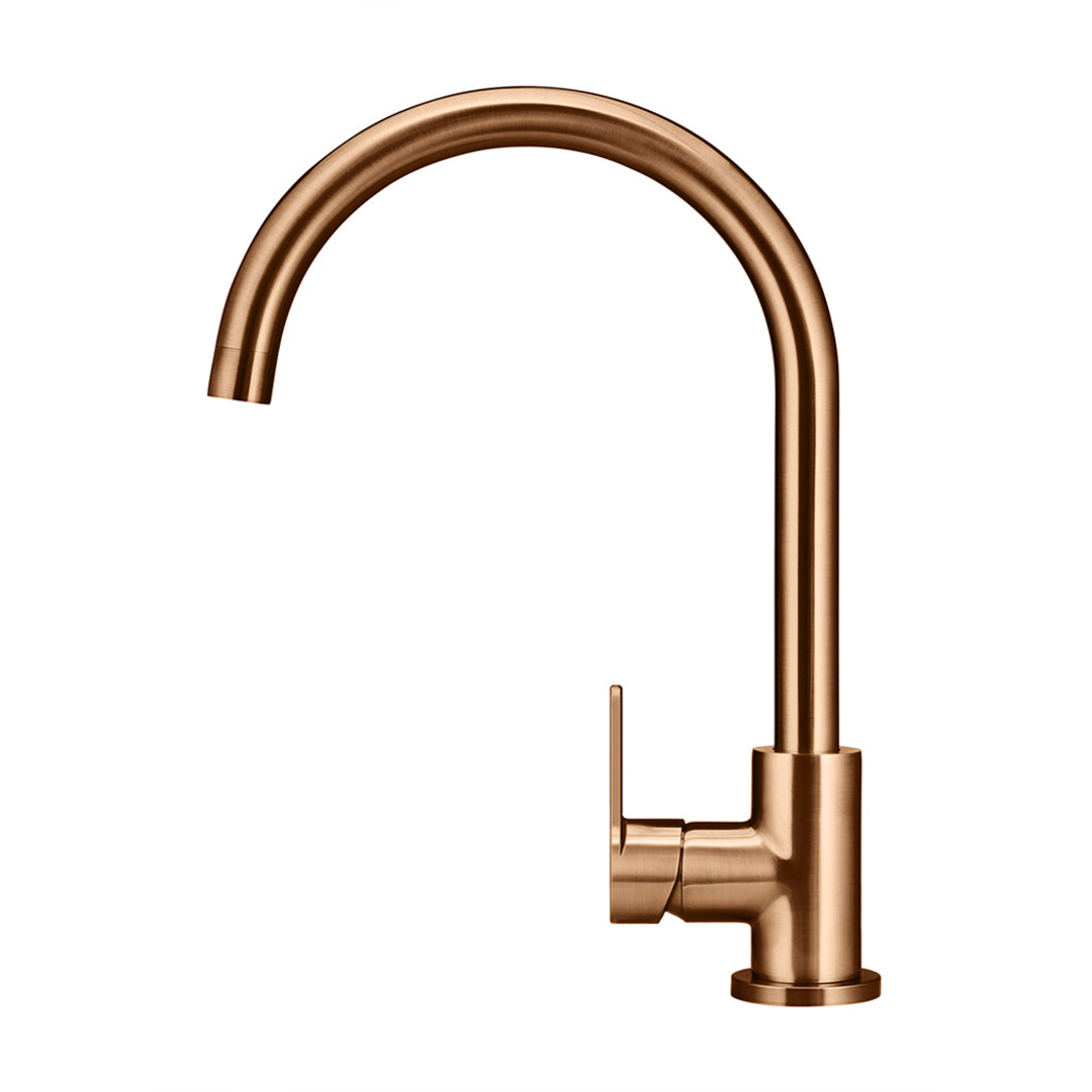 Meir Round Paddle Gooseneck Kitchen Mixer Tap - Lustre Bronze