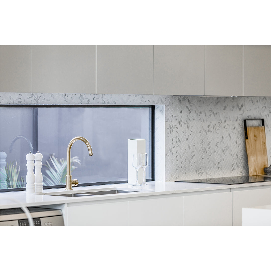 Meir Round Pinless Gooseneck Kitchen Mixer Tap - Brushed Nickel