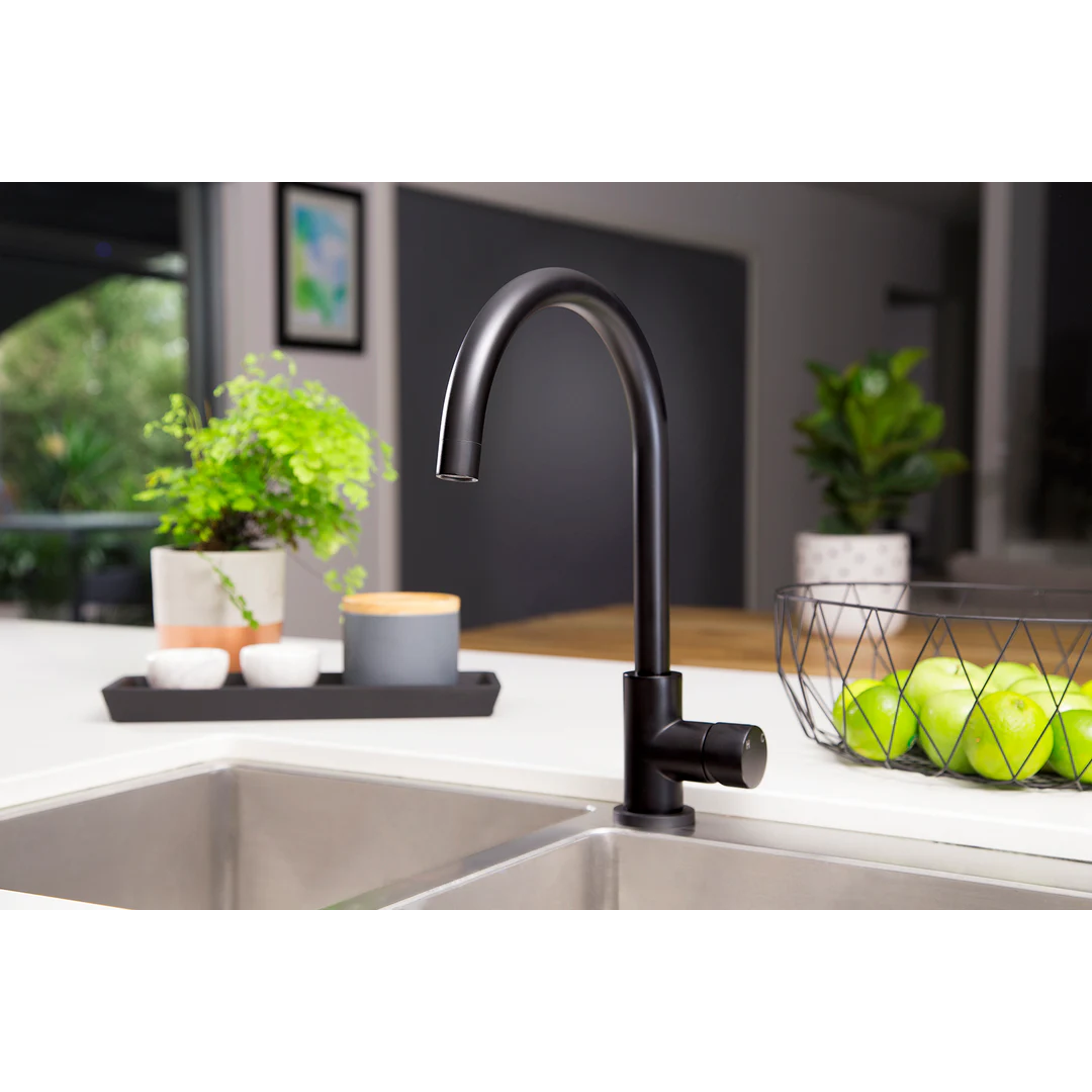 Meir Round Pinless Gooseneck Kitchen Mixer Tap - Matte Black