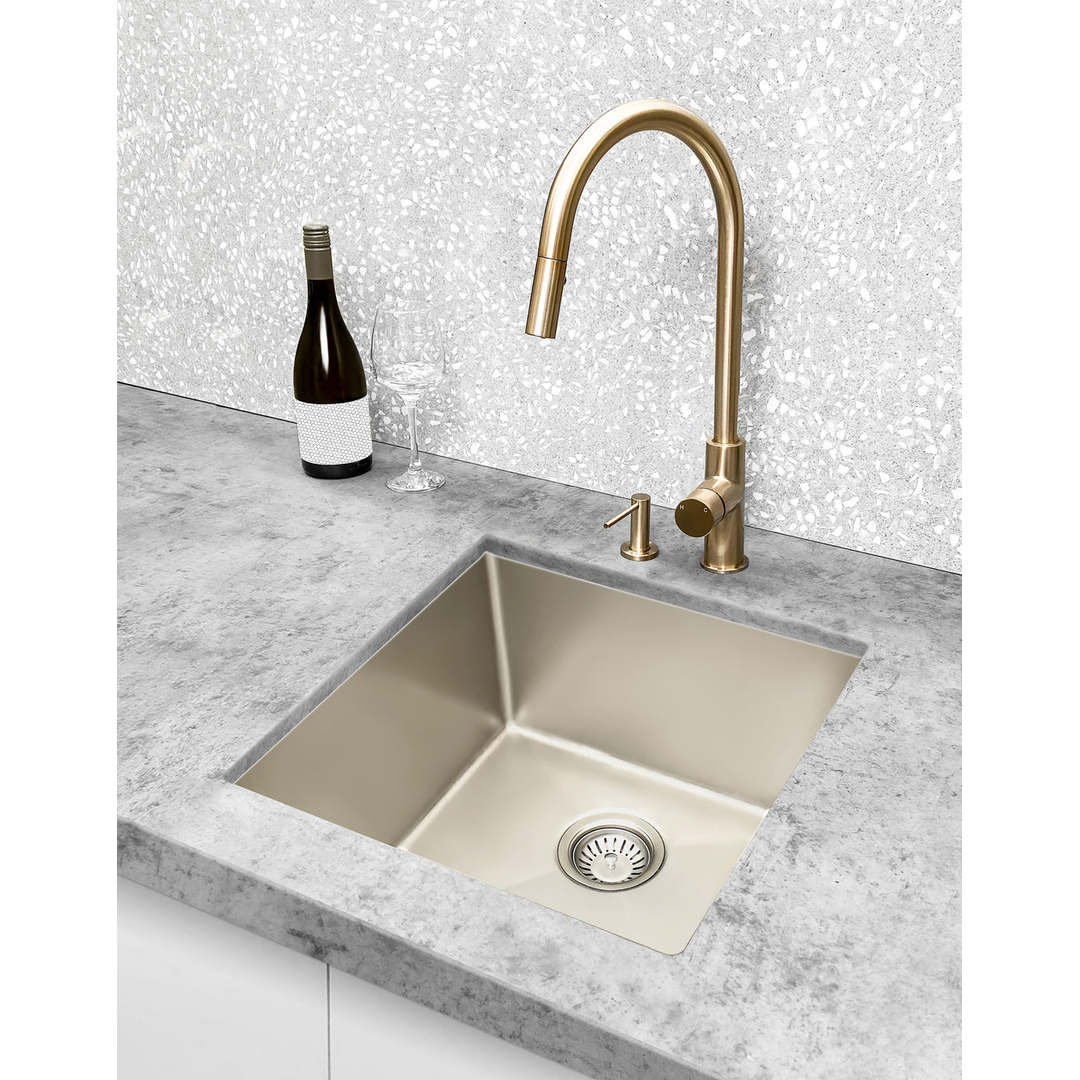 Meir Round Pinless Piccola Pull Out Kitchen Mixer Tap - Champagne