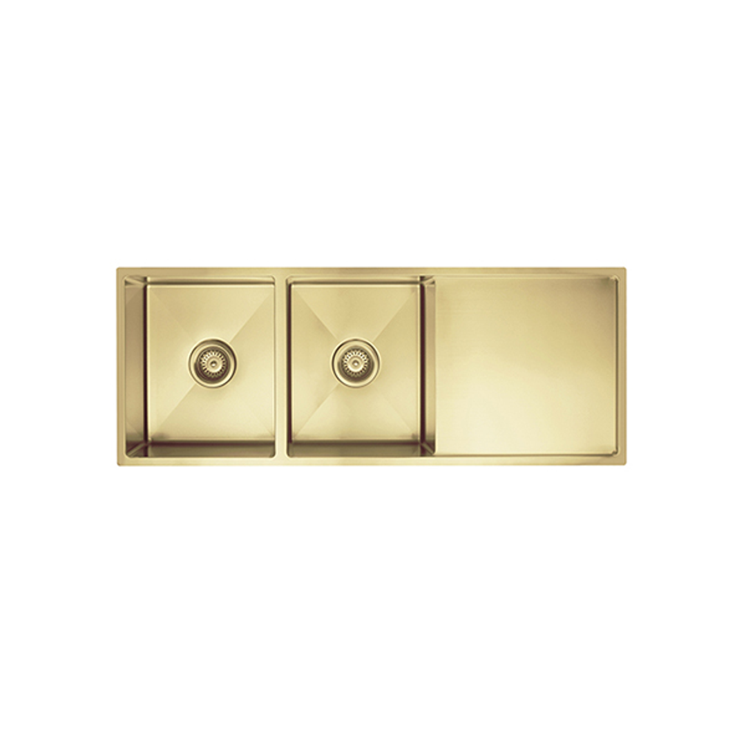 Meir Kitchen Sink Double Bowl & Drainboard 1160X440 - Tiger Bronze Mksp-D1160440D-Pvdbb