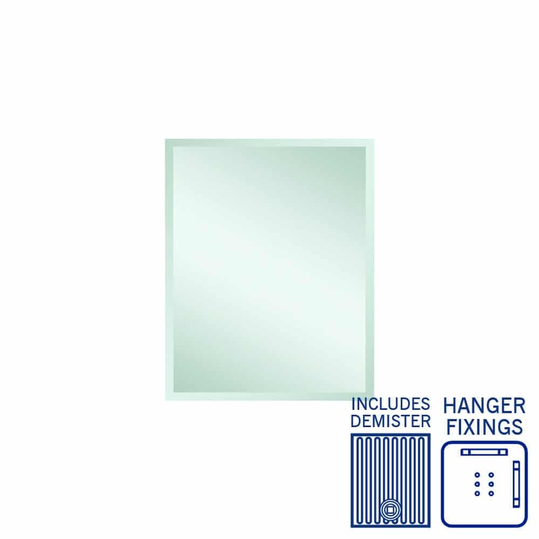 Thermogroup Montana Rectangle 25mm Bevel Edge Mirror 600x750mm - With Hangers and Demister