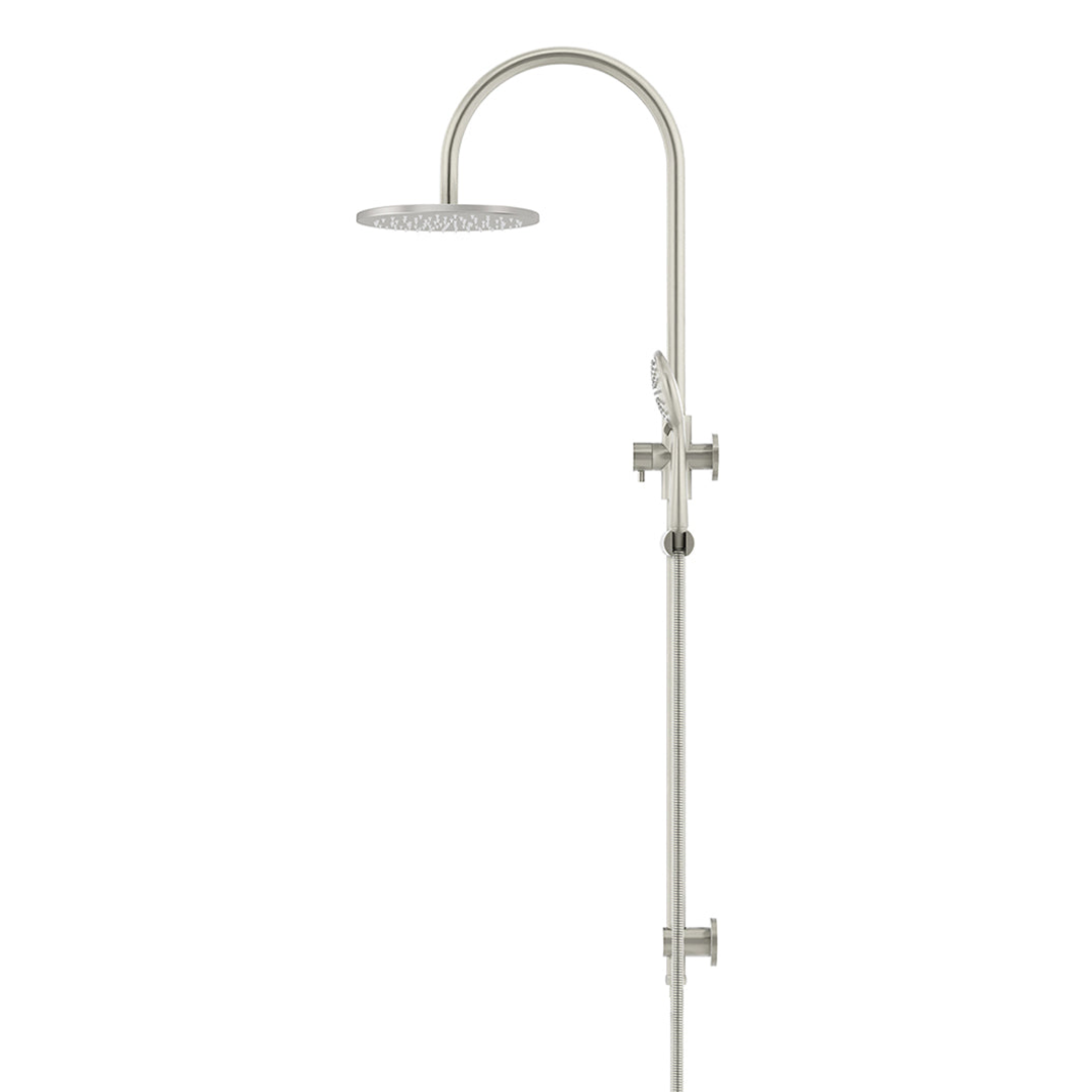 Meir 200Mm Round Overhead Shower Rail Three Function Hand Shower - Brushed Nickel