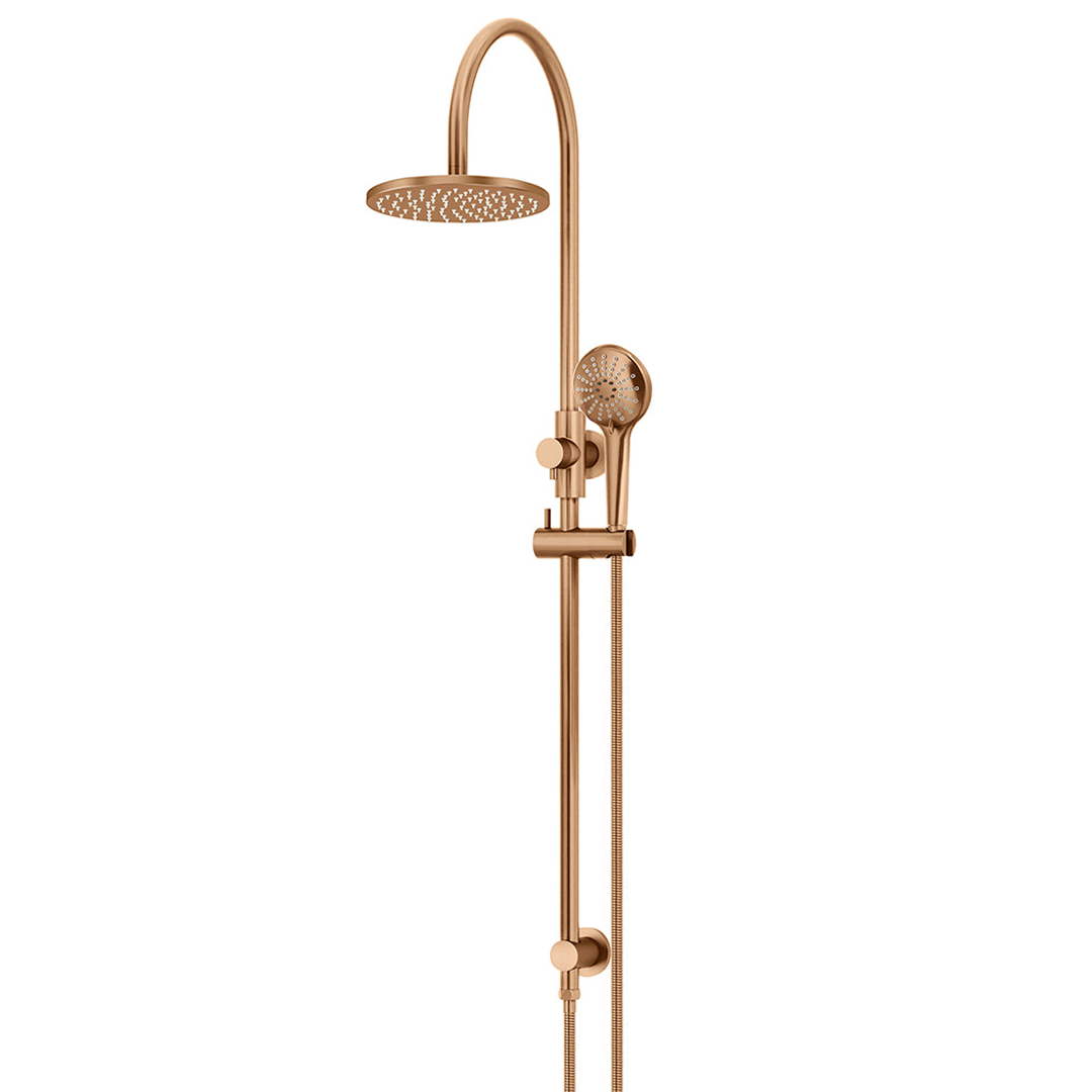Meir 200Mm Round Overhead Shower Rail Three Function Hand Shower - Lustre Bronze