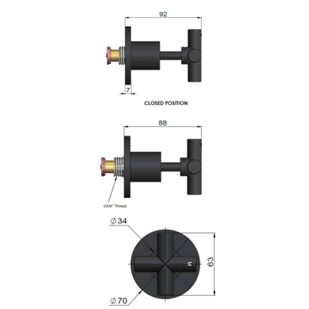 Meir Cross Handle Jumper Valve Wall Top Assemblies - Champagne