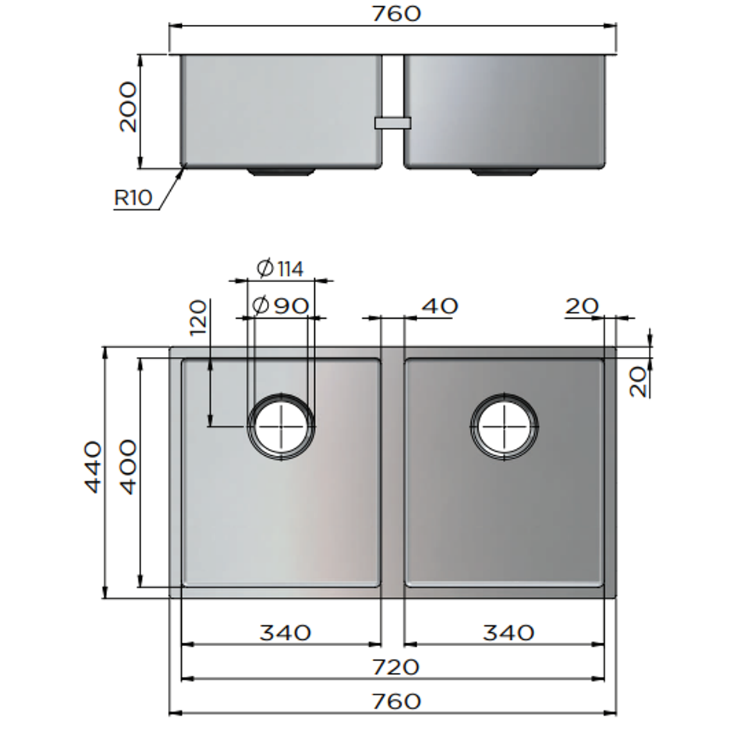 Meir Kitchen Sink Double Bowl 760 X 440 - Shadow