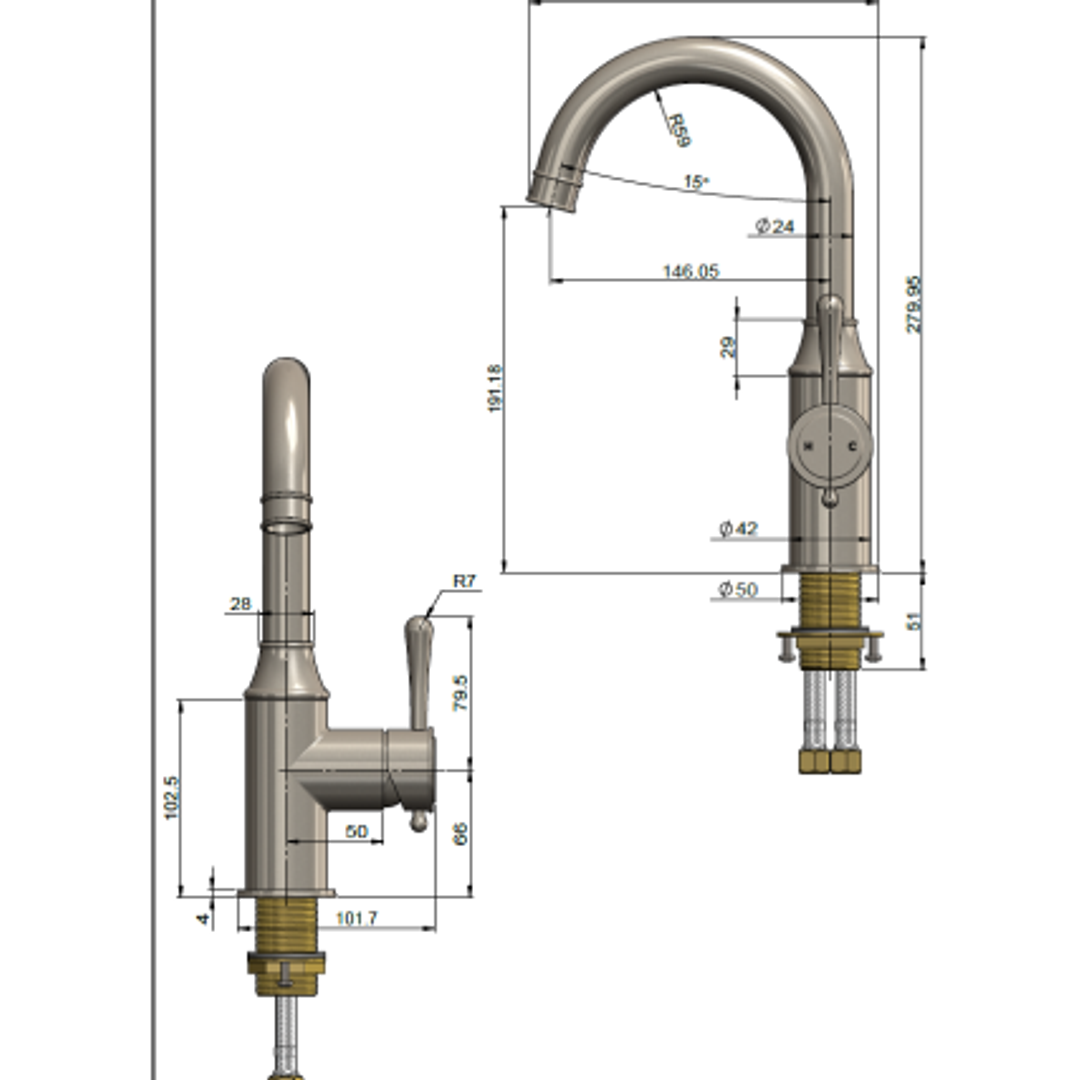 Meir Harrington Basin Mixer - Brushed Nickel