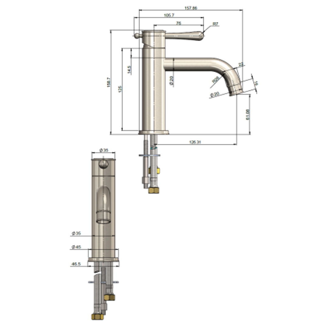 Meir Harrington Short Basin Mixer - Brushed Nickel
