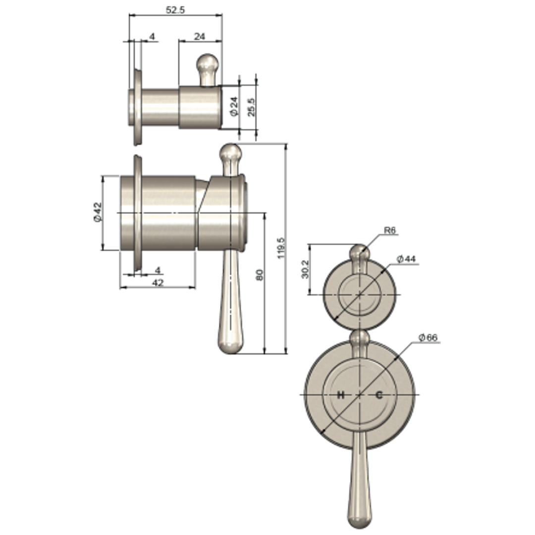 Meir Harrington Shower Divertor Mixer Finished Parts - Brushed Nickel