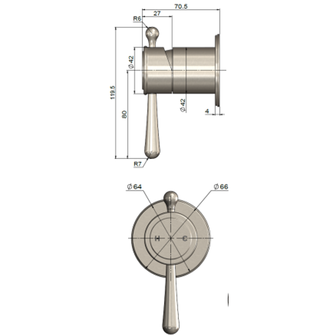 Meir Harrington Shower Mixer Finished Parts - Brushed Nickel