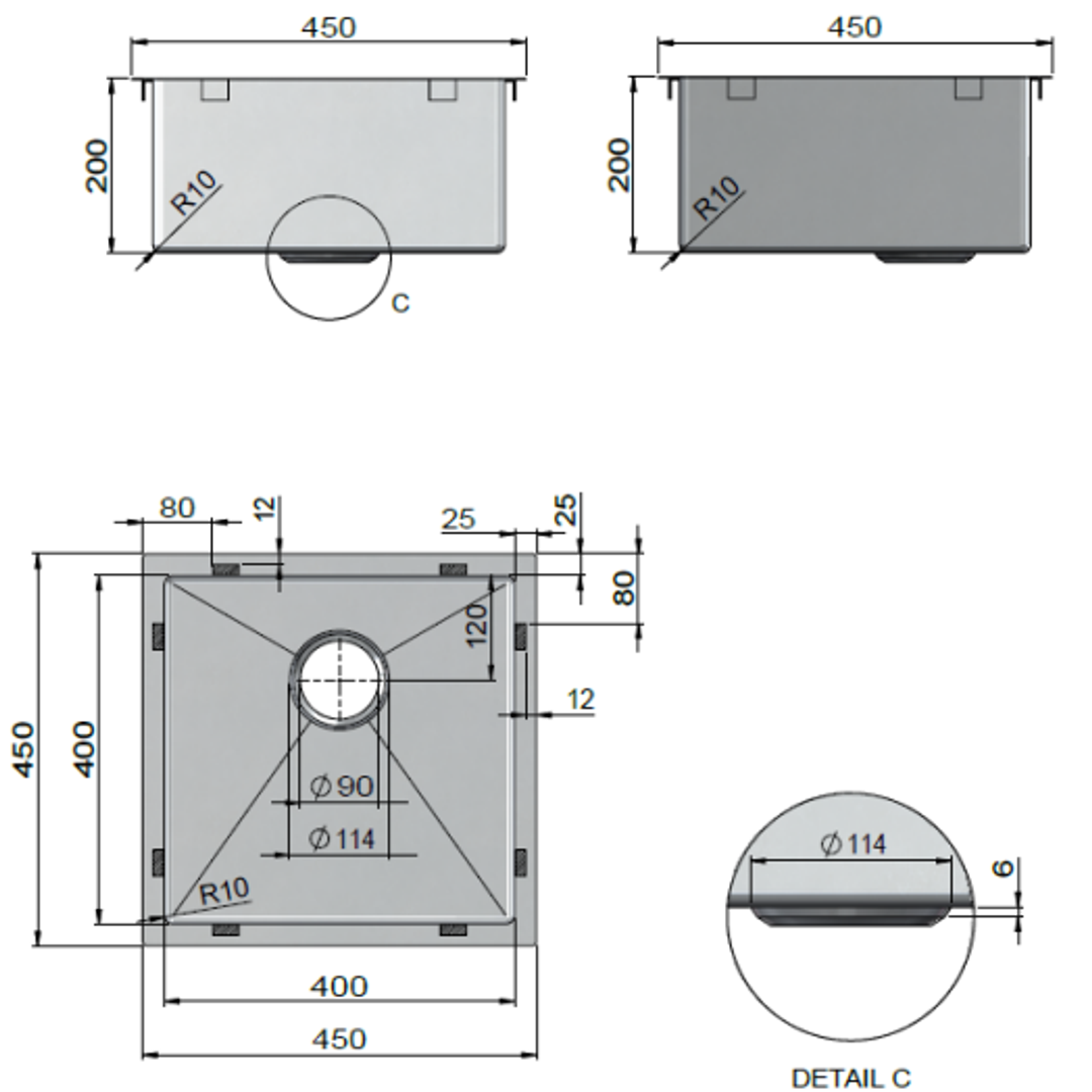 Meir Kitchen Sink Single Bowl 450 X 450 - Shadow