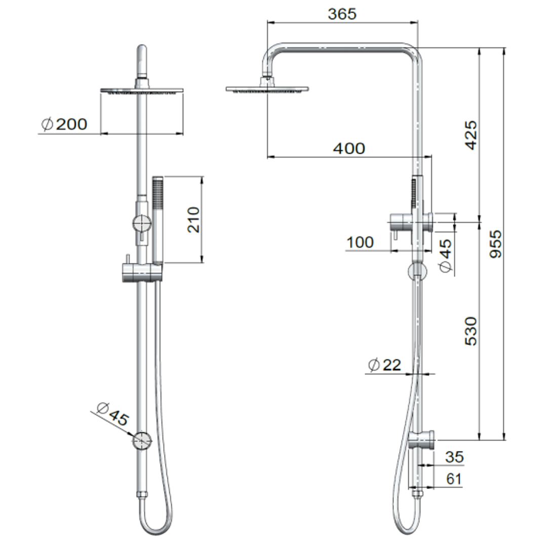 Meir Outdoor Combination Shower Rail Ss316 - Stainless Steel