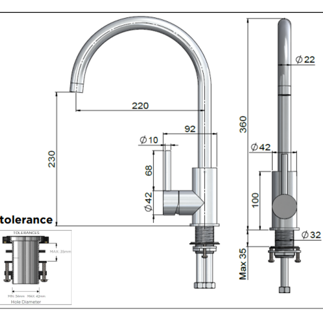 Meir Outdoor Kitchen Mixer Ss316 - Stainless Steel