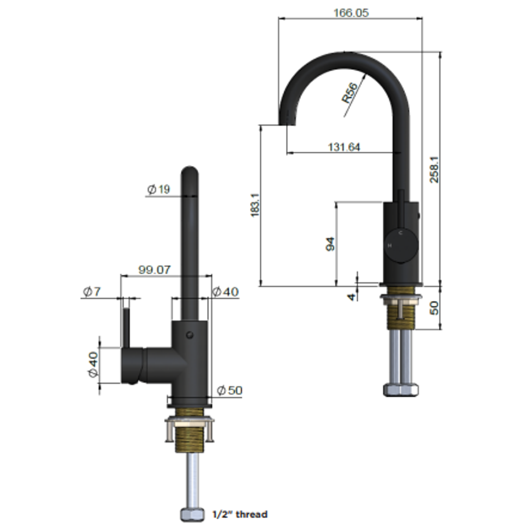 Meir Round Gooseneck Basin Mixer With Cold Start - Matte Black