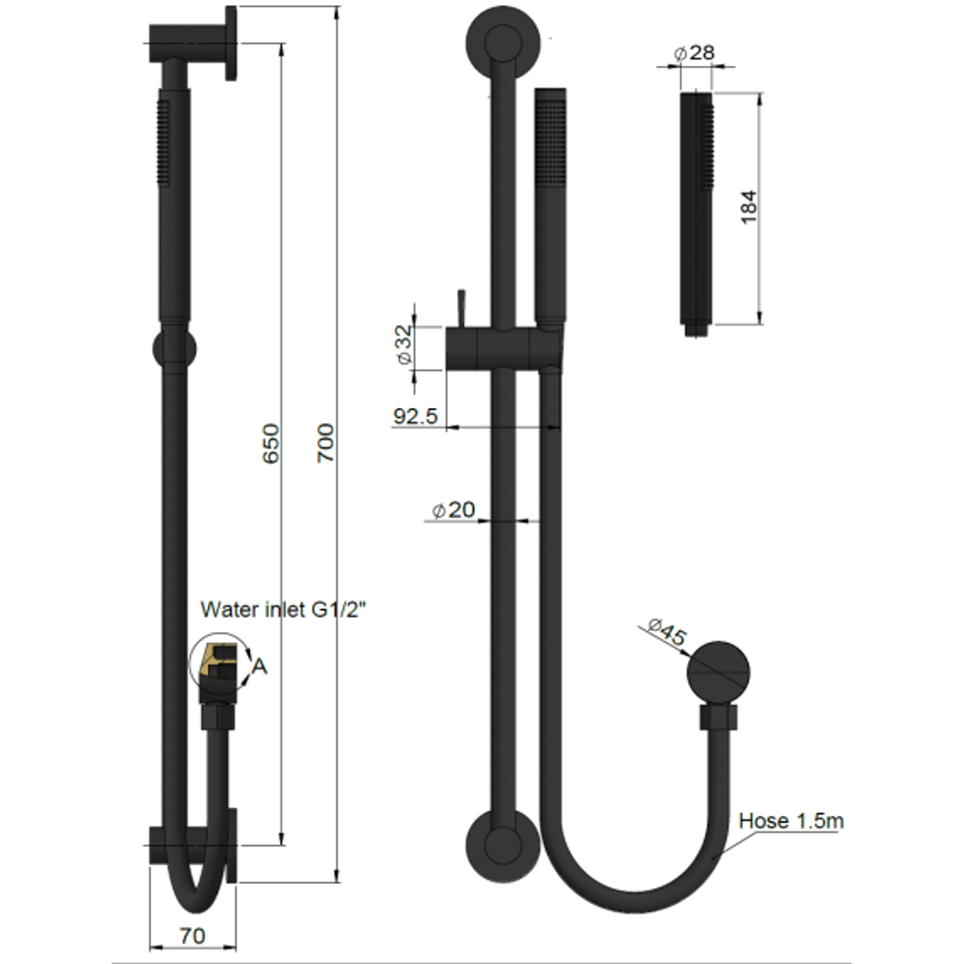 Meir Round Hand Shower On Rail Column - Shadow