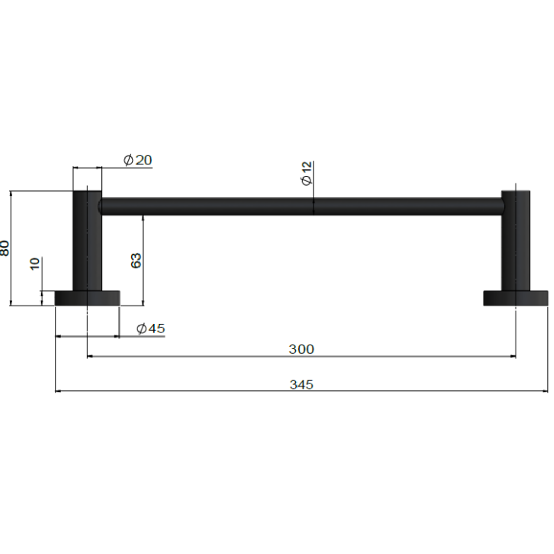Meir Round Single Towel Rail 300Mm - Matte Black