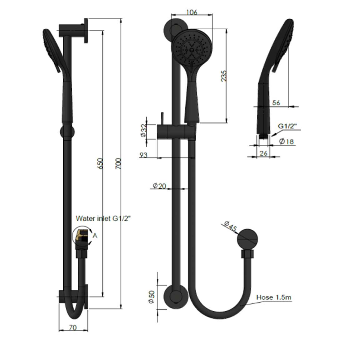 Meir Round Three Function Hand Shower On Rail Column - Lustre Bronze