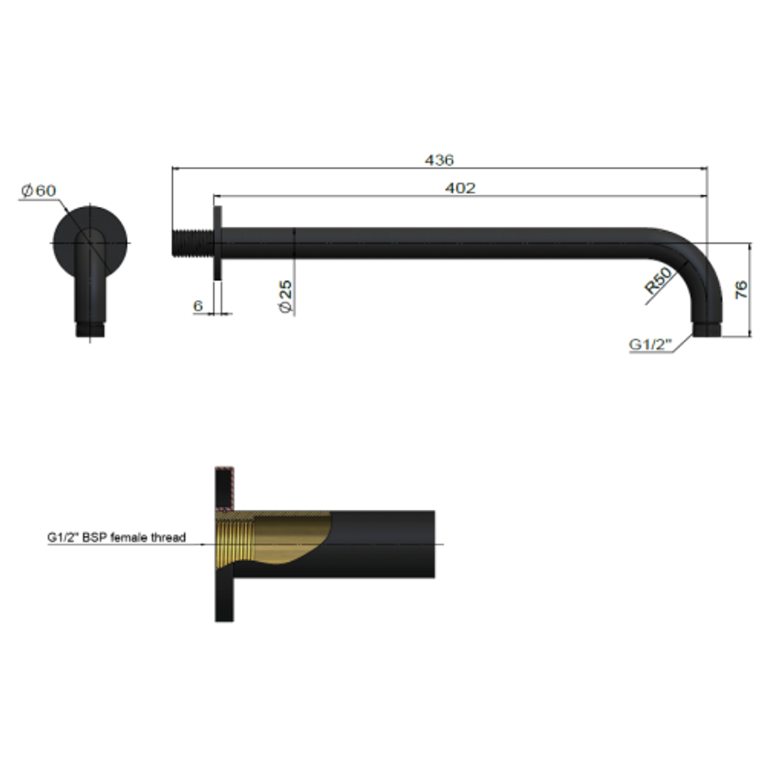 Meir Round Wall Shower Curved Arm 400Mm - Tiger Bronze
