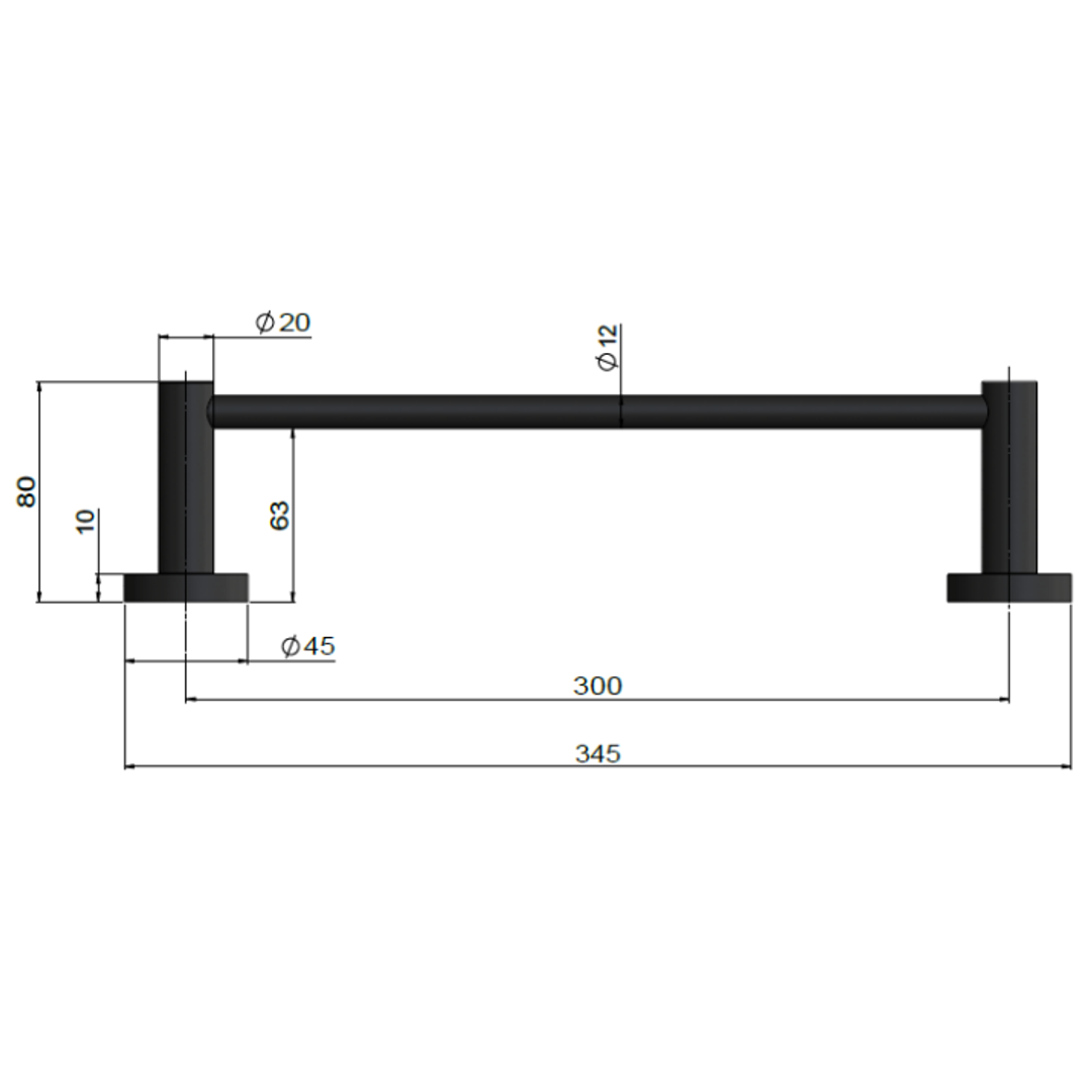 Meir Single Towel Rail 300Mm - Polished Chrome