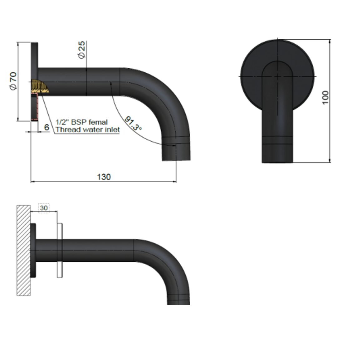 Meir Universal Round Curved Spout 130Mm - Matte Black