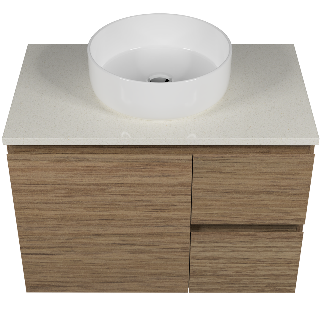 Timberline Nevada Vanty 750mm 20mm Silk Surf Top & Ceramic Above Counter Basn  Wall Hng