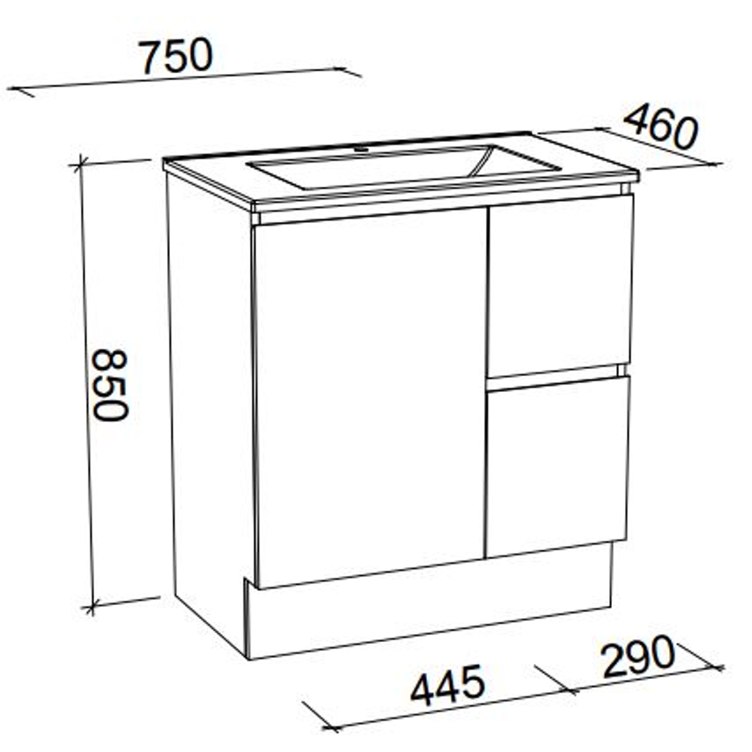 Nevada Floorstanding Vanity 750mm Alpha Ceramic Top