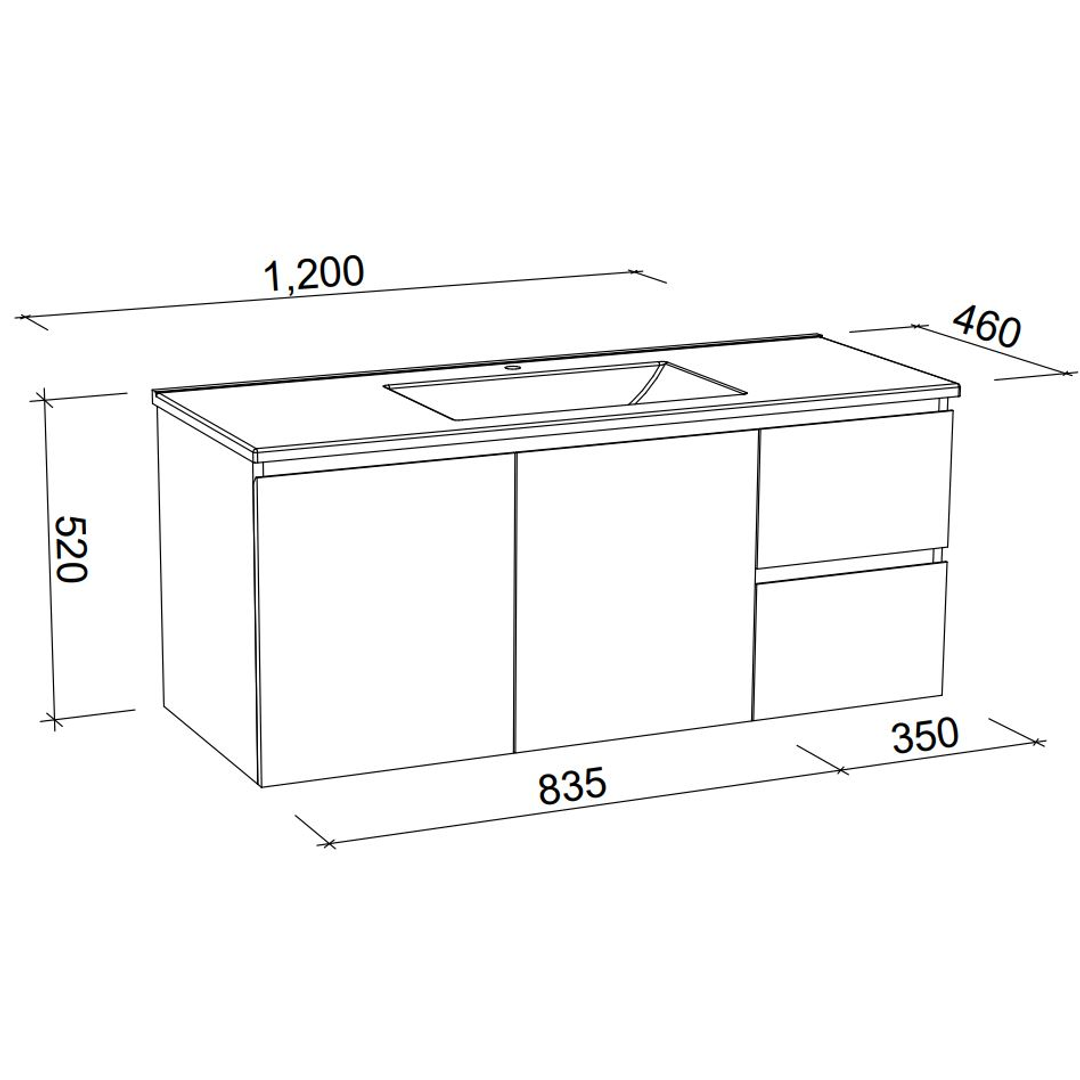 Nevada Wall Hung 1200mm Haven Top Timberline Vanity