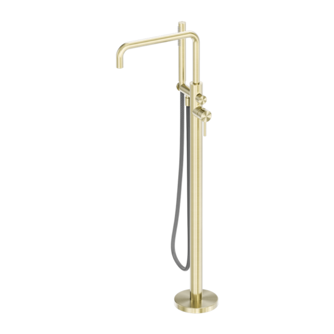 Nero Zen Ss316L Freestanding Bath Mixer With Outdoor Shower Hose - Brushed Gold