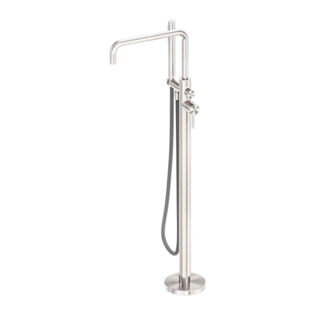 Zen Ss316L Freestanding Bath Nero Mixer With Outdoor Nero Shower Hose Brushed Nickel