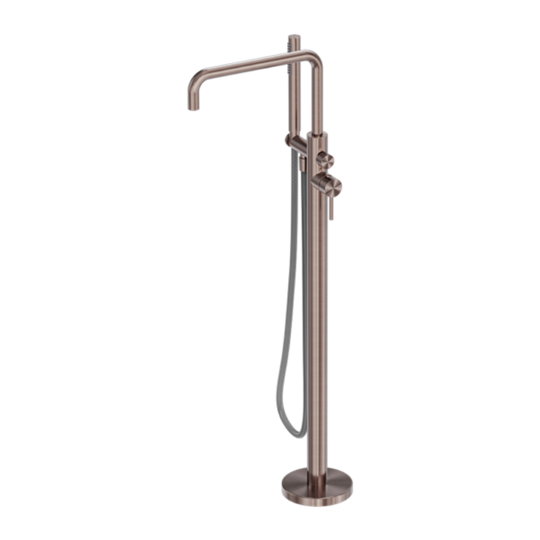 Nero Zen Ss316L Freestanding Bath Mixer With Outdoor Shower Hose - Brushed Bronze