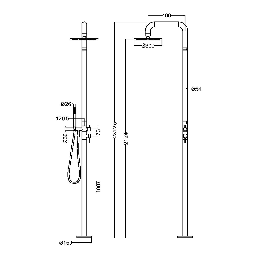 Zen Ss316L Outdoor Freestanding Nero Shower Column - Brushed Nickel