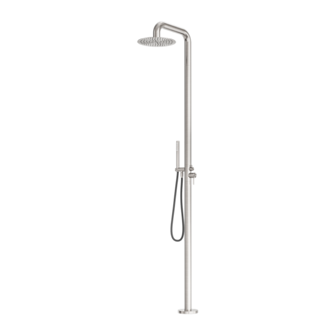Zen Ss316L Outdoor Freestanding Nero Shower Column Brushed Nickel